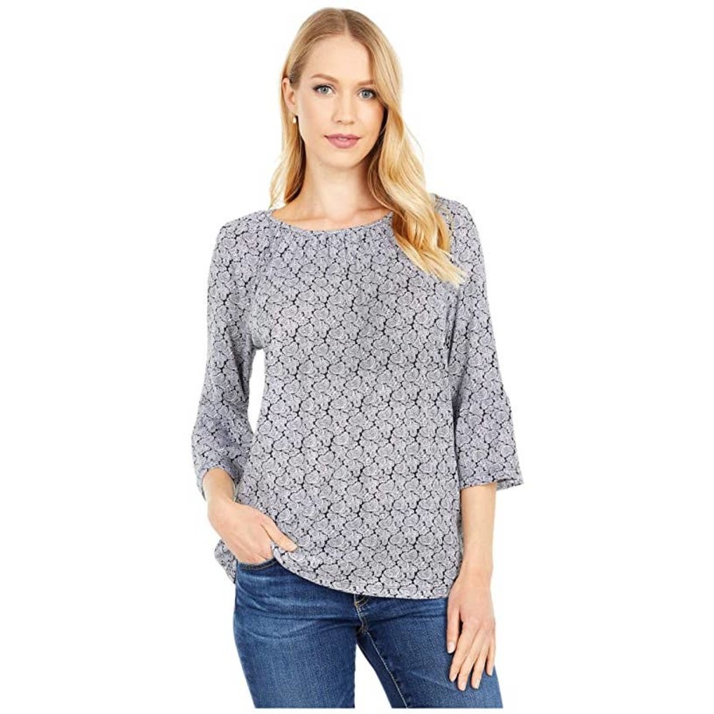 Michael Kors MK Black White Paisley Print 3/4 Bell Sleeve Top Size Small